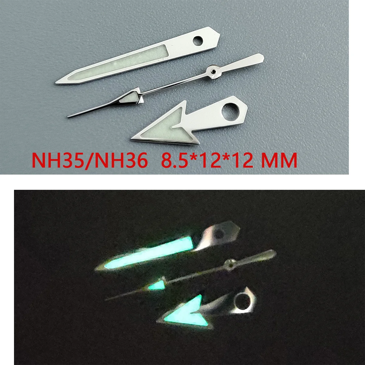 Watch accessories watch pointer NH35 hands silver hands green super luminous, suitable for NH35, NH36 movement A13