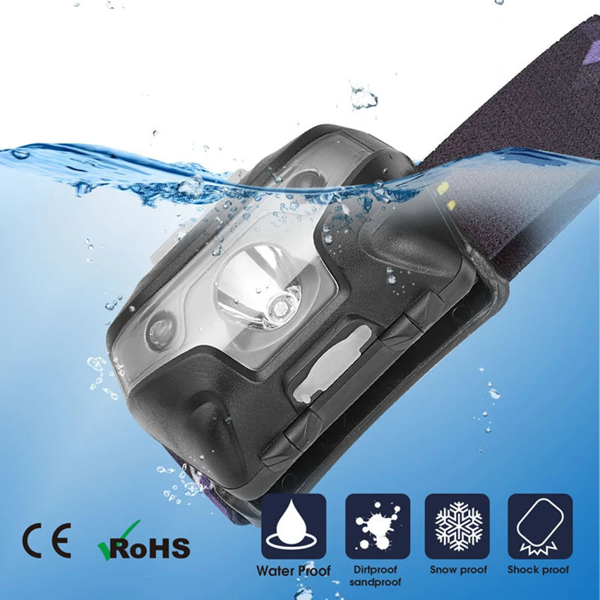 Linterna frontal LED T6 recargable, superbrillante, 3 modos, impermeable, ajustable y cómoda, Sensor de onda