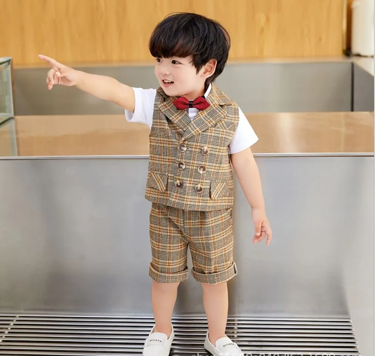 2021New Arrival High Quality Bowtie Decorated Boys 3-piece vest Suit Set /Flower Boy Clothes/Children's Birthday Party Wear3365