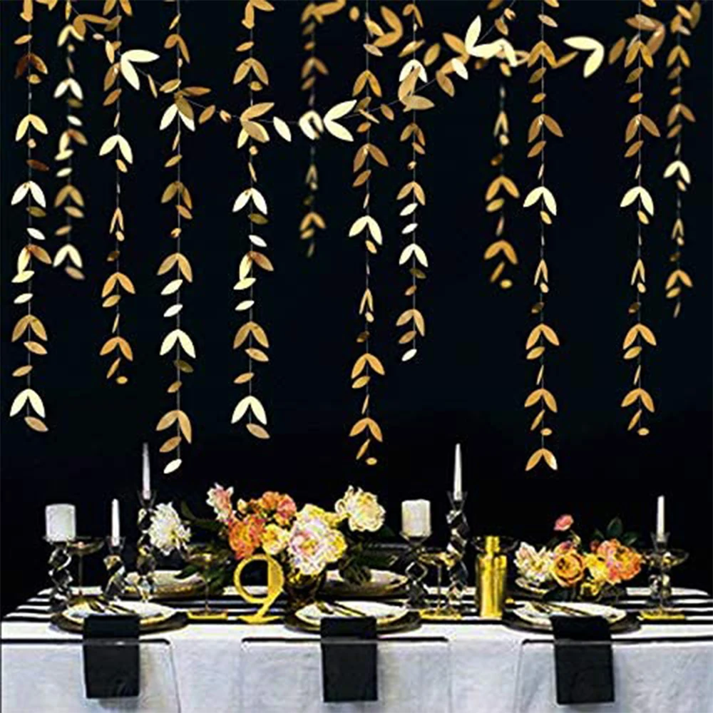 13 Fuß Spiegel, goldene Papierblatt-Girlanden, Blätter, Streamer-Dekorationen, zum Aufhängen für Gold, Geburtstag, Babyparty, Hochzeit, Weihnachten, Party-Dekoration – Detail 3