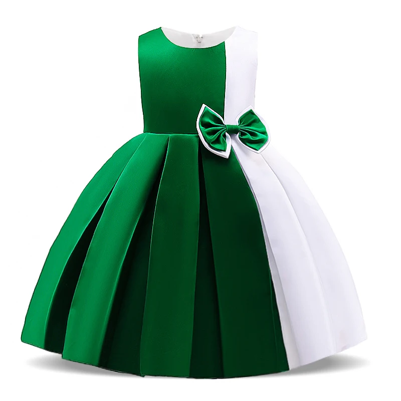 Summer Kids Color Stitching Dress For Girl Children Costume Bowknot Party Princess Dresses Girls Vestido Sleeveless Clothes