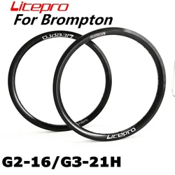 Litepro 349 16x1-3/8 For Brompton Rims 16/21 Hole Double Wall Aluminum Alloy Gloss Black Disc Brake Wheel Rim Schrader Valve