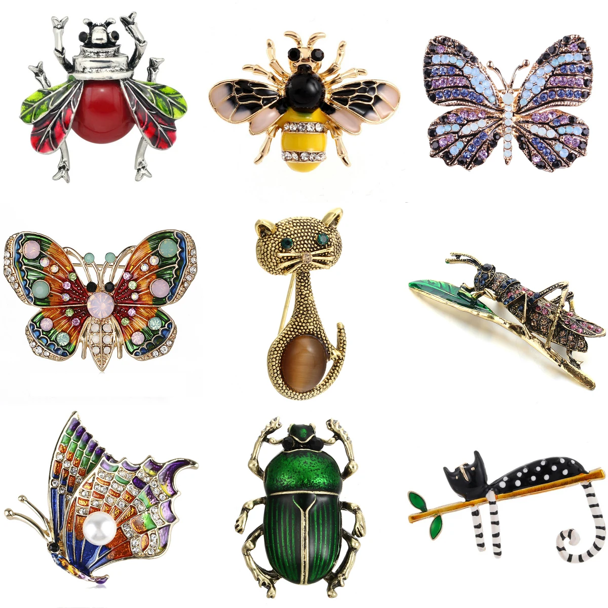 Colorful Fashion Butterfly Dog Bee Fish Animal Crystal Rhinestone Brooch Pin For Women Men Jewelry Christmas Gift