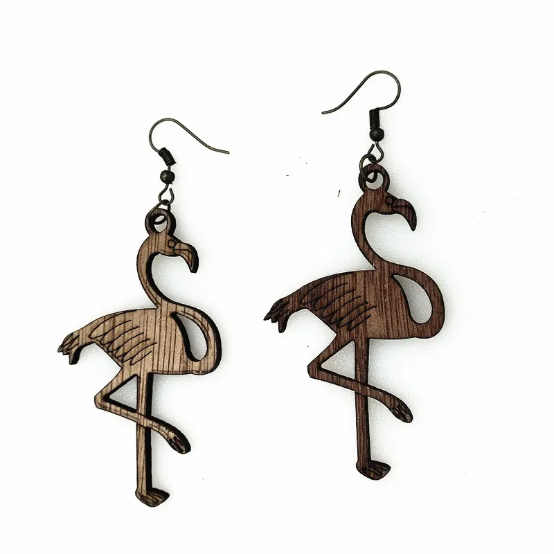 New Fashion Brown Life Tree Drop Earrings Cute Hollow Wood Flamingos Balloon Palm Drop Earrings Special Friendly Wooden Jewelry