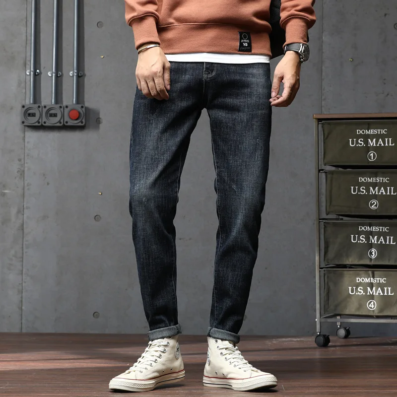 

Spring Autumn Fashion Trend Elasticity Comfortable Casual Men's Nine Points Jeans Loose Male Trousers Korean Denim Pants