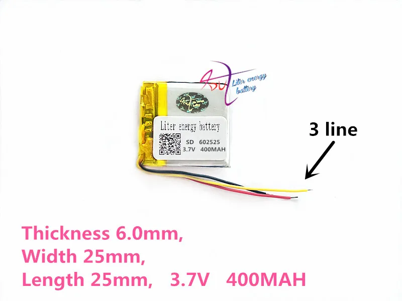 3 line 602525 3.7V 400mAh 552525 Lithium Polymer Li-Po li ion Rechargeable Battery cells For Mp3 MP4 MP5 GPS mobile bluetooth