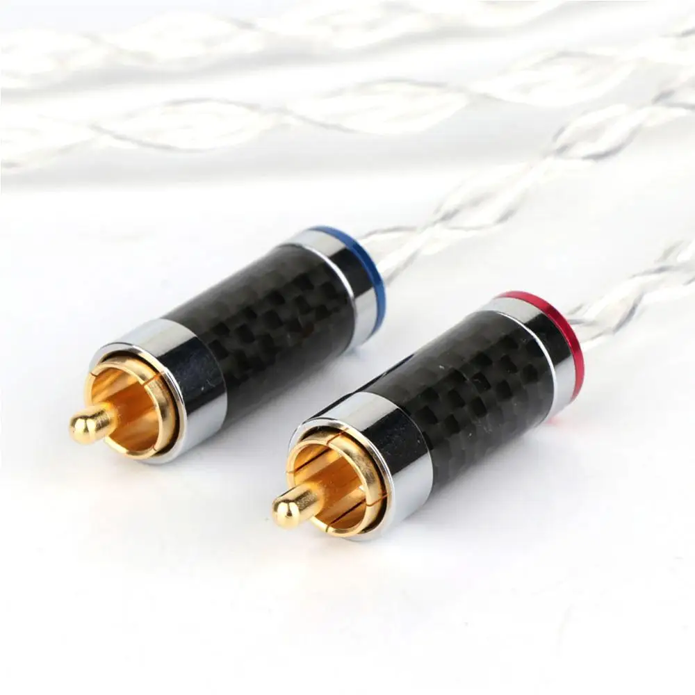 Thouliess Pair HIFI Single Crystal Silver Audio Cable RCA to RCA Interconnect Cable with Carbon Fiber RCA plug for Amplifier CD