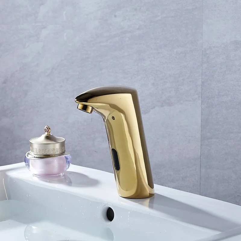 

Brass Plating Gold Deck Mounted Integrated type Automatic Sensor Faucet Bathroom Wash Basin hot & cold Touchless infrared Taps