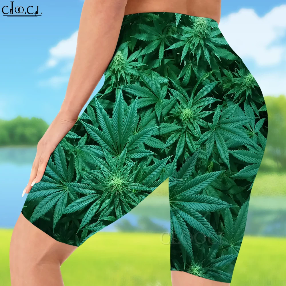 Cloocl leggings de cintura alta colorido erva daninha folhas de bordo impresso shorts feminino sexy ginásio moletom para mulher calções de motociclista