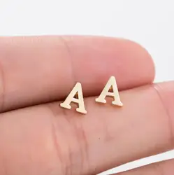 Stainless Steel 26 A-Z Initial Letter Stud Earrings Small Tiny Alphabet Name Earring Piercing Jewelry DIY Pendientes Brincos