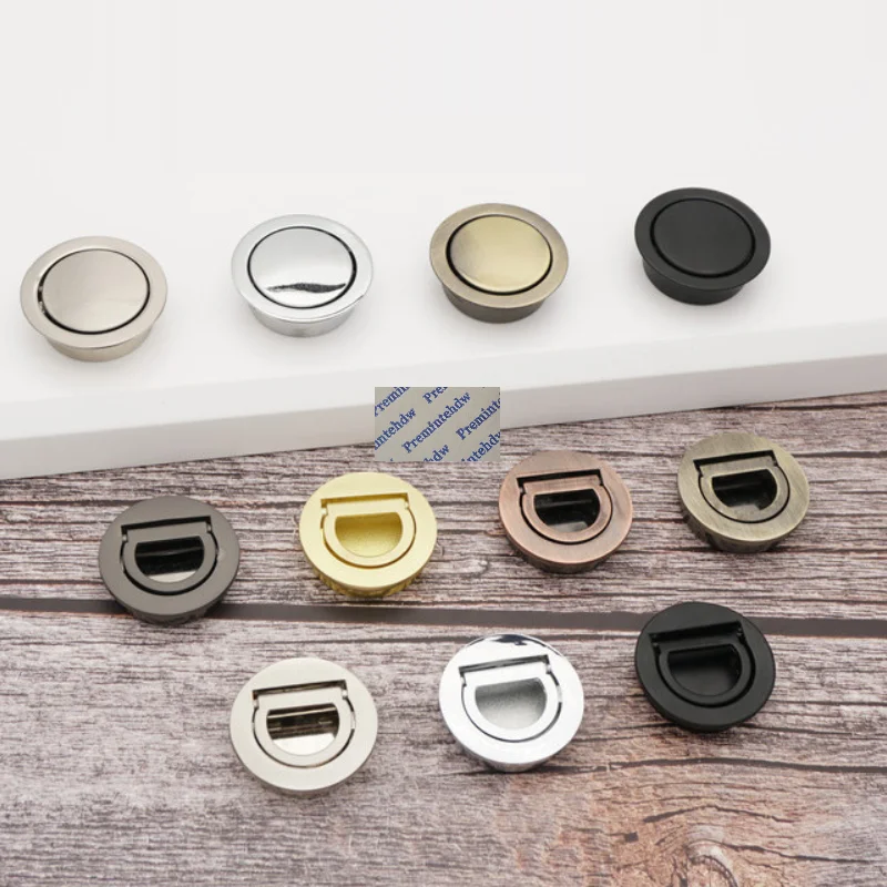 10Pcs Zinc Alloy Recessed Inlaid Flush Knob Flap Ring Pull Cabinet Cupboard Deck Hatch Drawer Door Matte Black Bronze Gold