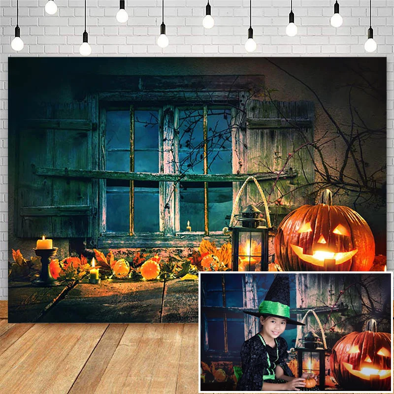 

Mocsicka Halloween Backdrop Vintage Window Horror Pumpkin Lantern Decor Children Photocall Background Photo Studio Props