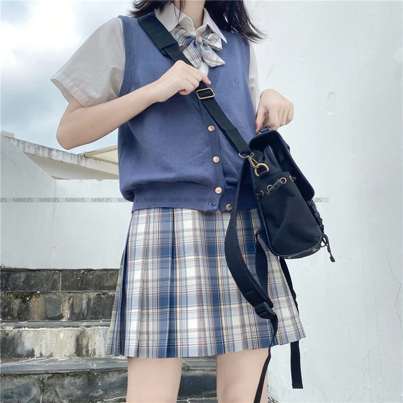 Mie mie di dao半袖ハイウエストプリーツスカートチェック柄スカートレディース学生制服