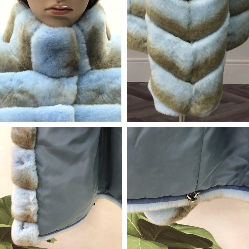 Fur Jacket With Real Rabbit Fur Stand Collar Women Fluffy Fur Short Female Fur Coats Winter Natural Rex Rabbit Fur Fashion Coat