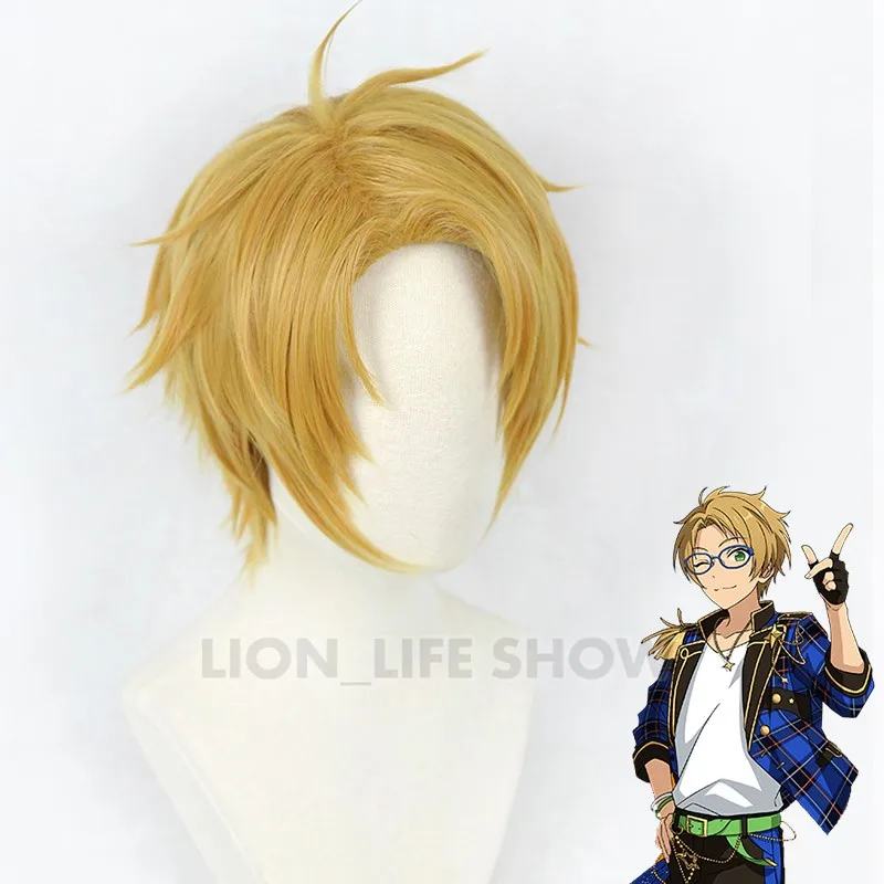 

Ensemble Stars Yuuki Makoto Cosplay Wig Yellow Short Synthetic Hair Heat Resistant Wig for Halloween Role Play Glasses