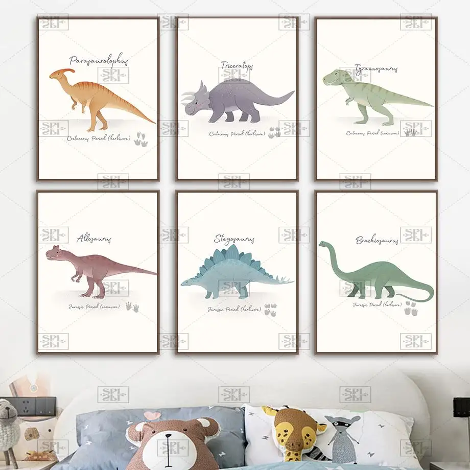 Jurassic Cute Dinosaur Tyrannosaurus Wall Art Canvas Painting Nordic Posters and Prints Animal Wall Pictures for Kids Room Decor