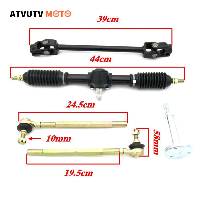 

Director Steering Assembly U Joint Tie Rod Knuckle Shaft Tie Rod Rack Kit For 110cc Chinese Go Kart Buggy ATV UTV 440mm 390mm