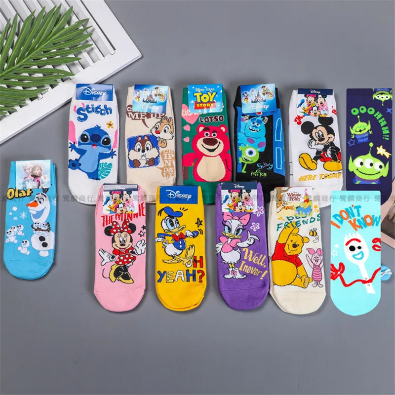 Anime Figure Disney Stitch Mickey Socks calzini corti da donna bambini ragazzi ragazze autunno inverno Cute Cartoon Cotton Print Socks