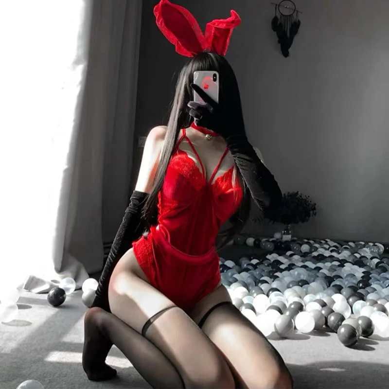 Bunny Girl Sexy Anime Cosplay costume Maid Lingerie Rabbit Bodysuit Erotic Outfit women Wrapped Chest Sweet Gift for Girlfriend