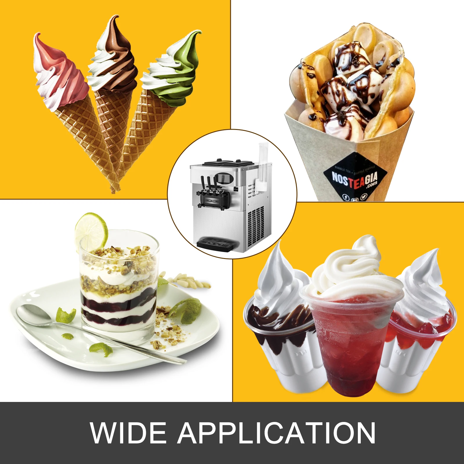 VEVOR 20-28L/H Soft Ice Cream Maker Commercial Countertop Tricolor 2+1 Flavors Sweet Cones Freezing Equipment Vending Machine
