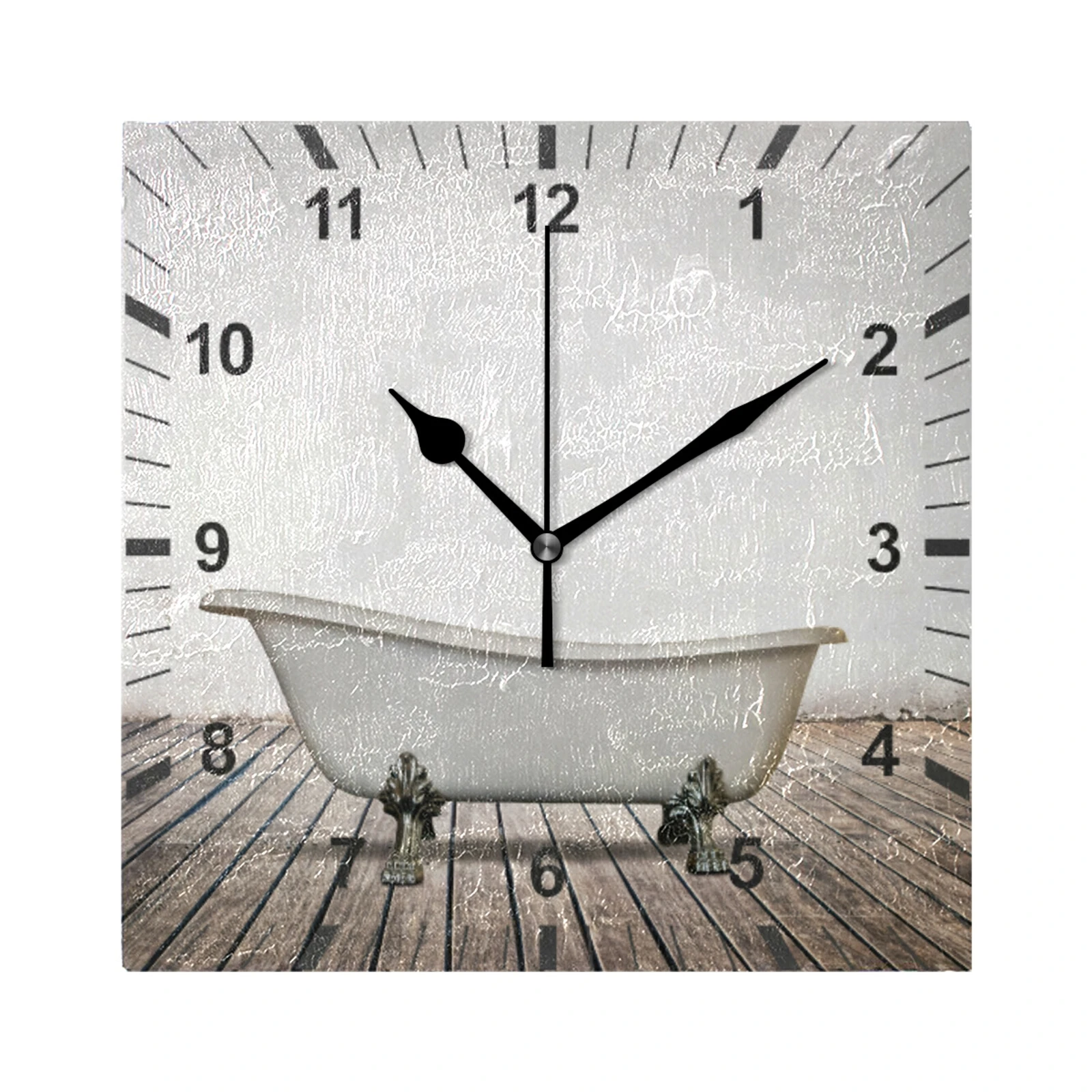 

Square Wall Clock Silent Non-Ticking Vintage Bathtub Pattern Hanging Wall Watch Home Decor Living Room Bedroom Quiet Desk Clock