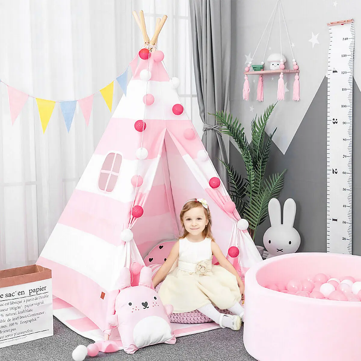 5.5ft Portable Cotton Kids' Play Tent Indian Tent Game Sleeping House Girls Gift  HW62381