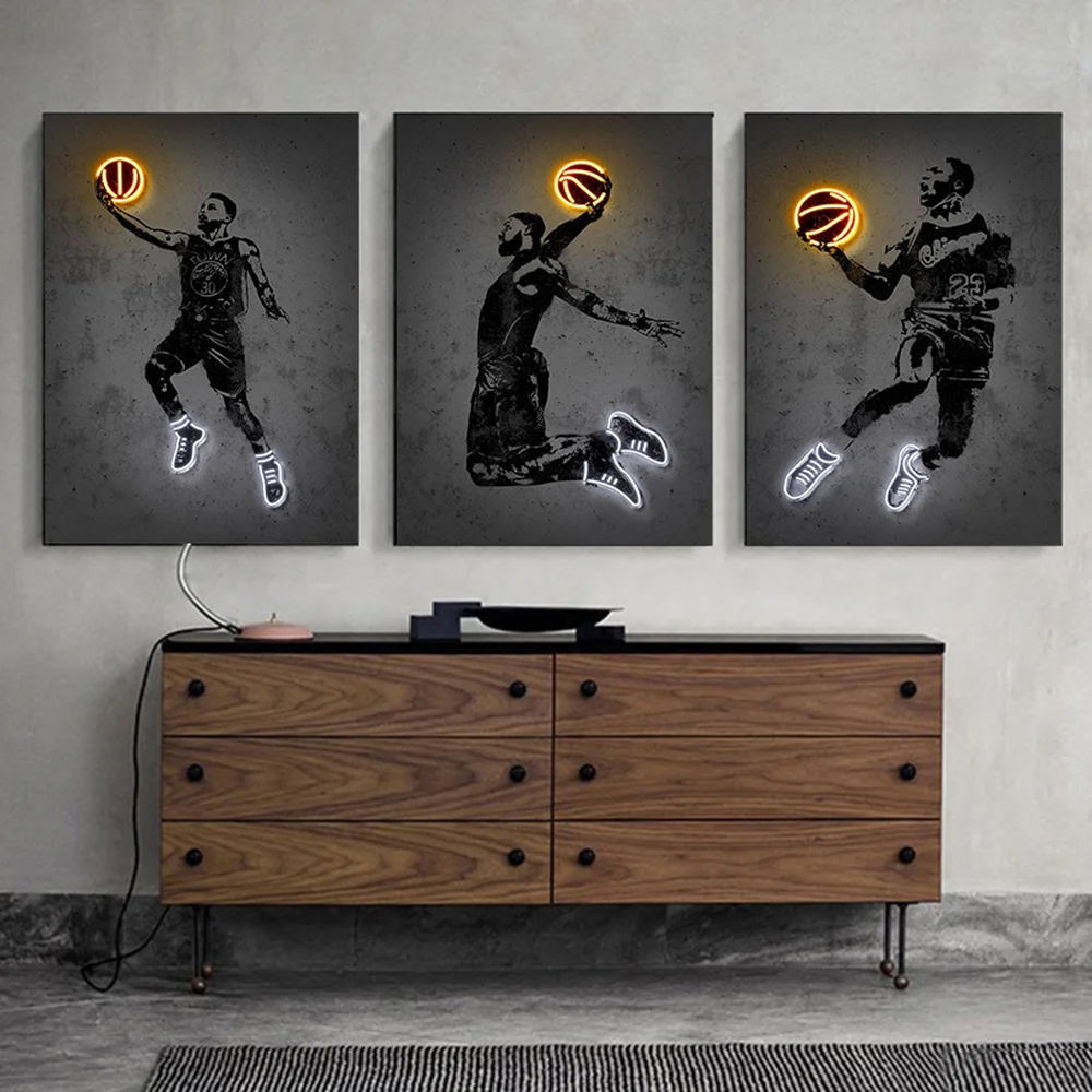 Canvas Art Print Neon Basketball Sport Posters Home Decoration Street Art Abstract Wall Art Picture Living Room Decor Painting