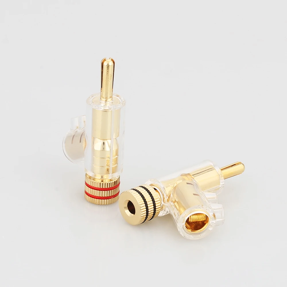 4 teile/satz VB202G Hohe Leistung 24K Gold Überzogene Audio Banana Anschlüsse 45Dgree Locking Banana Stecker Für Hifi Lautsprecher kabel