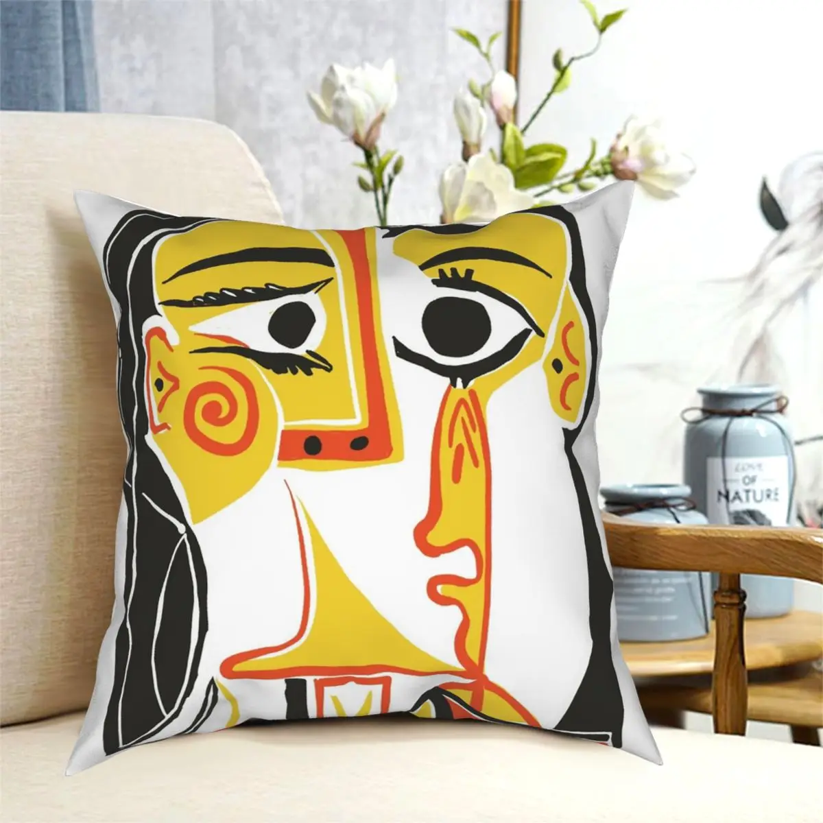 Picasso Woman's Head Square Pillowcase Polyester Printed Zip Decor Throw Pillow Case for Car Cushion Cover Wholesale