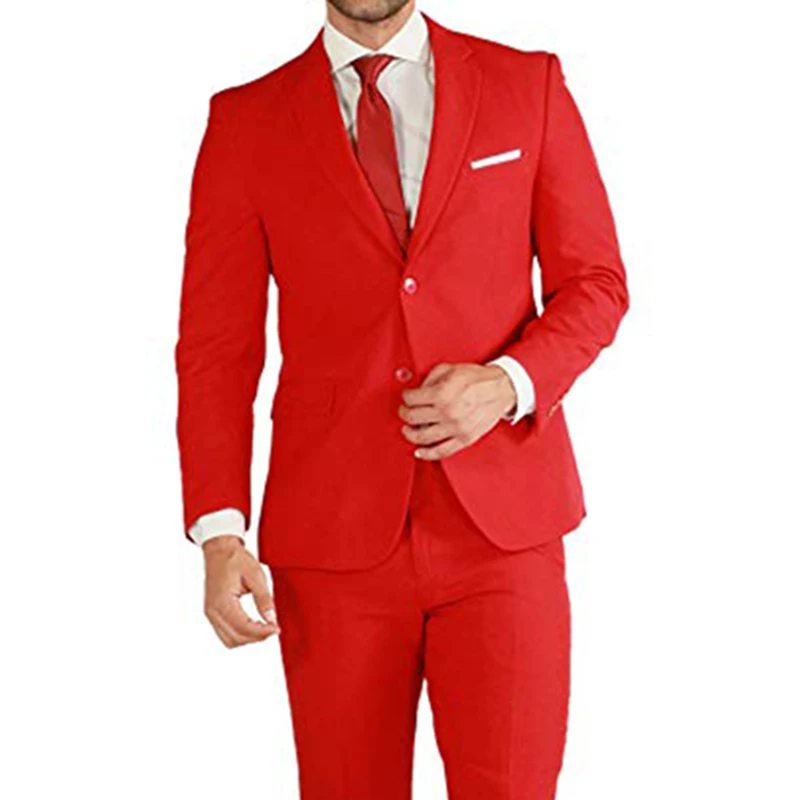 Rosso Abiti Da Uomo Doppio Petto 2 Pezzi (Giacca + Pantaloni) ha raggiunto il picco Collare Slim Fit Abiti per la Cerimonia Nuziale Del Partito di Pranzo Smoking