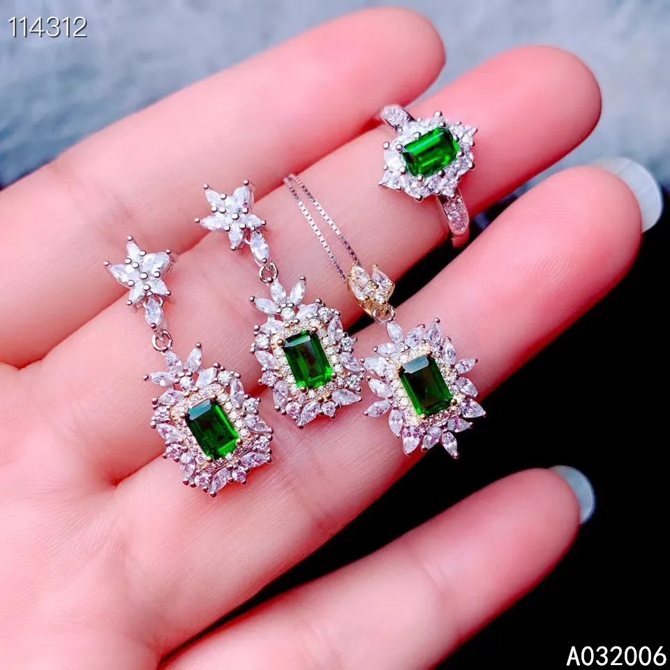 KJJEAXCMY fine jewelry 925 sterling silver natural diopside earrings ring pendant necklace luxury ladies suit support testing