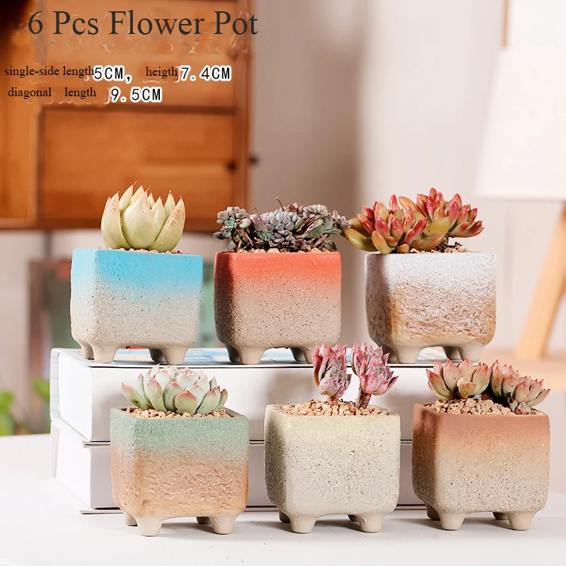 

6 Pcs Cute Flower Pot Succulent Cactus Pot Plant Garden Ceramic Planter Mini Pots Outdoor Garden Home Decor windowsill