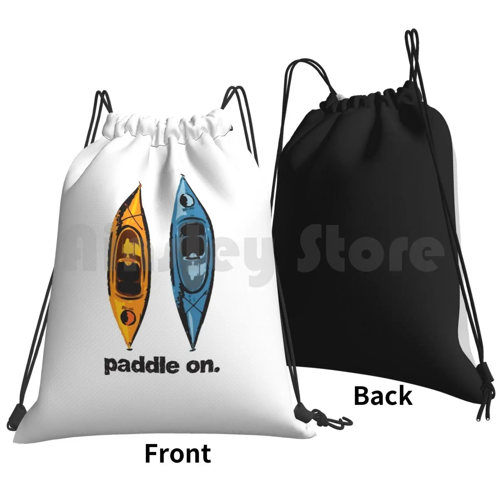 Kayak Design-With Paddle On Text-Blue And Orange Kayaks Backpack Drawstring Bags Gym Bag Waterproof Kayak Kayaking