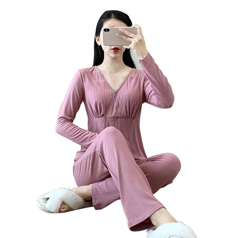 

Confinement clothing set thin section postpartum nursing suit spring and autumn nursing clothes suit pregnant women pajamas sets