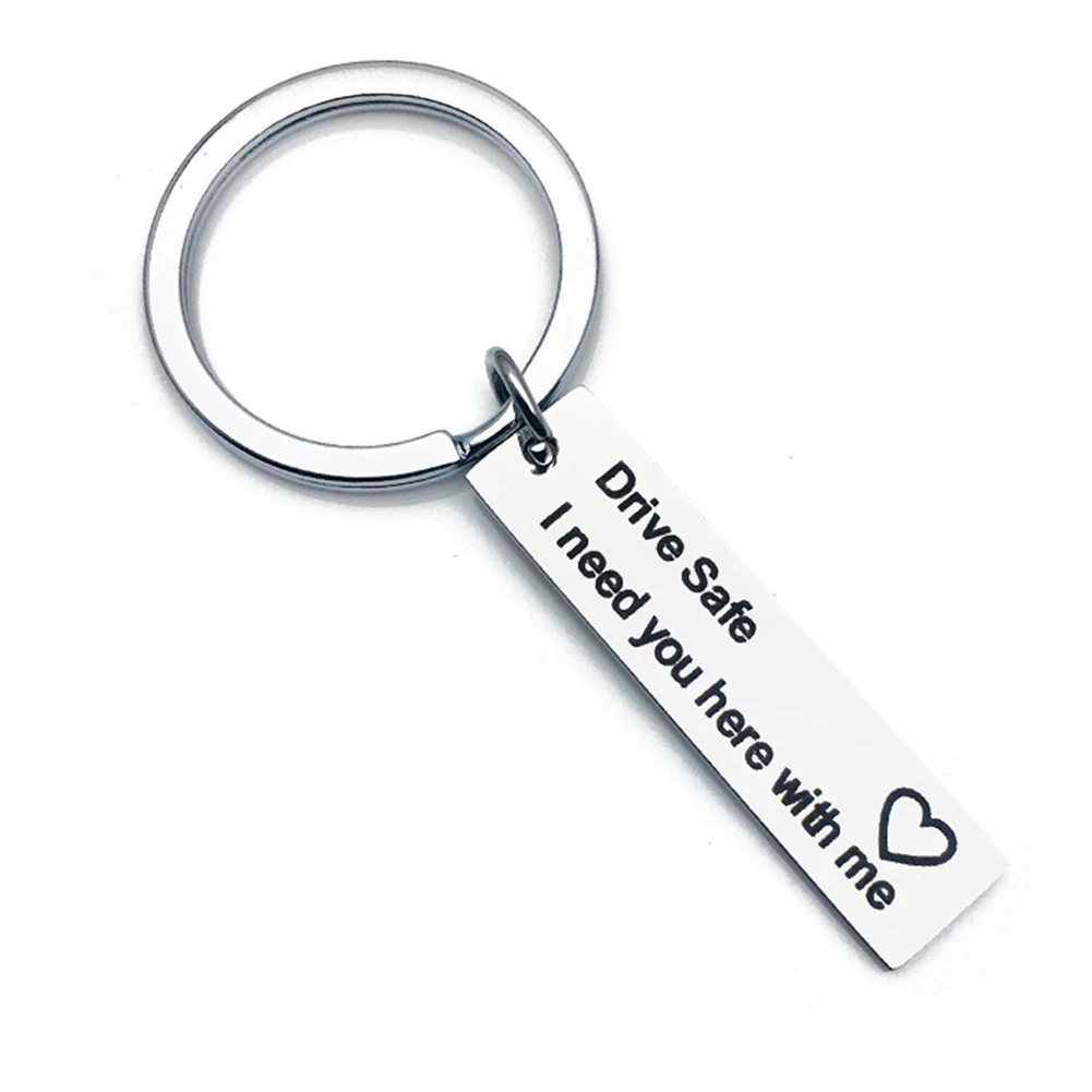 Personalize Fashion Keyring Hand Engraved Drive Safe I Need You Here With Me Heart Keychain Couples Boyfriend Jewelry Gift