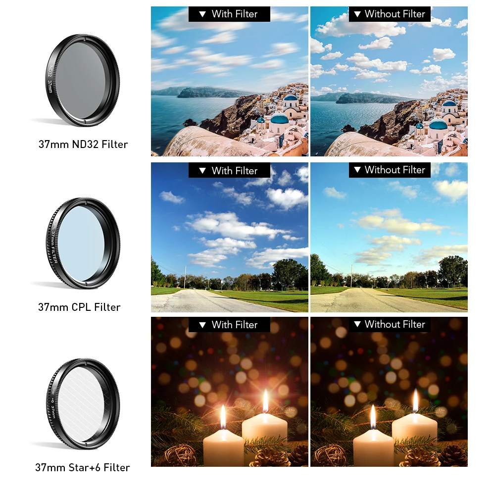 APEXEL7 in 1 phone lens kit 0.45x wide +37mm UV Full Blue Red Color Filter+CPL ND32+Star Filter for iPhone Xiaomi all Smartphone