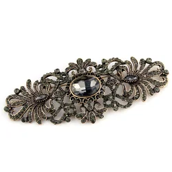 Sunspicems Vintage Gray Crystal Bohemia Flower Brooch For Women Retro Gold Color Full Crystal Turkish Wedding Bijoux Hijab Pins