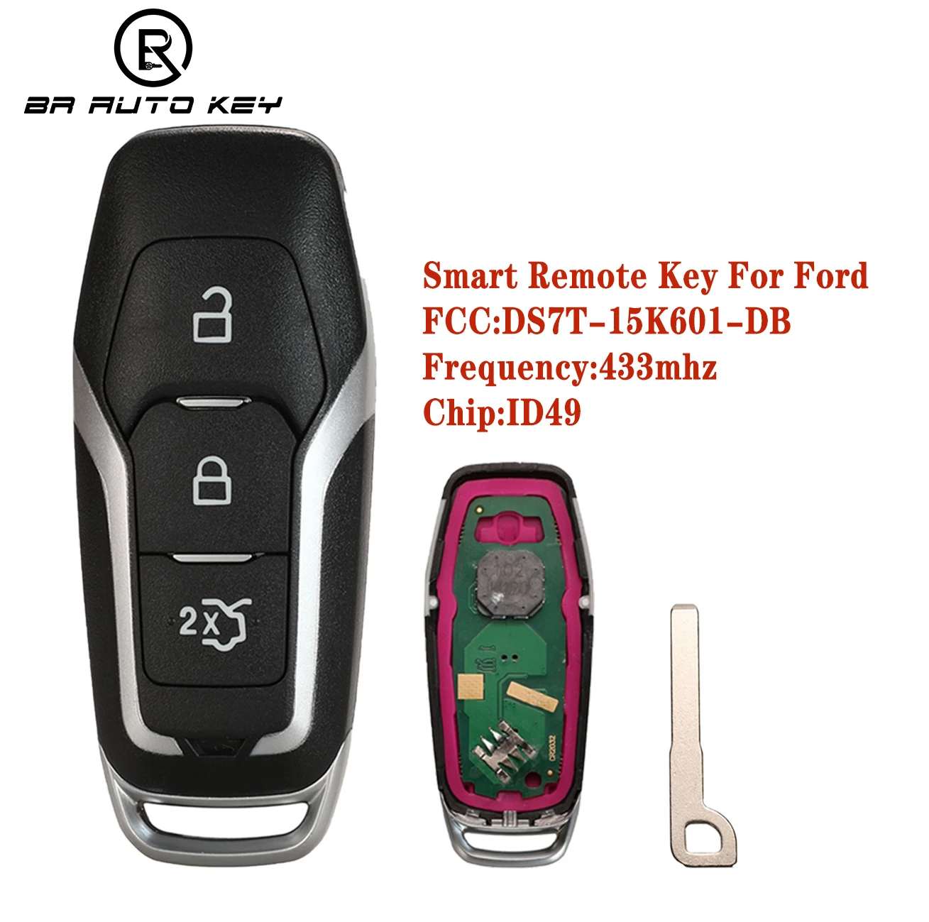 Smart remote key For Ford Mustang Kuka Explorer S-Max Focus Fusion 2014-2018 3 Button HITAG PRO ID49 Chip 433MHz DS7T-15K601-DB