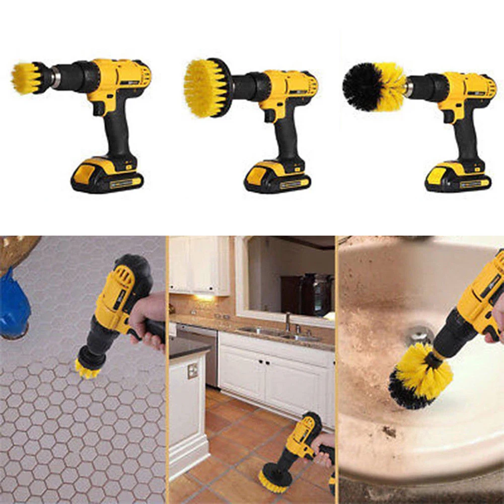 3Pcs/1Pc Power Scrubber Electric Drill Brush Tile Floor Glass Cleaning Tool Nylon Brushes Power Scrubber For Carpet Glass Car