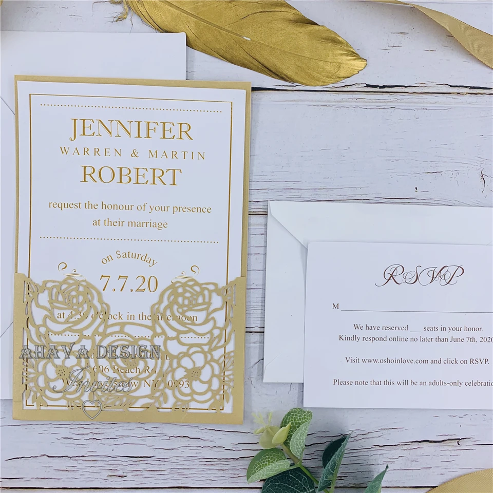 DIY Invitation Kit, Special Gold Rose Floral Invitations for Wedding, Quince And Sweet Sixteen