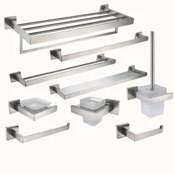 Stainless Steel Bathroom Hardware Kit Brushed Nickel Towel Rack Toilet Paper Holder Towel Bar Hook Bathroom Accessories