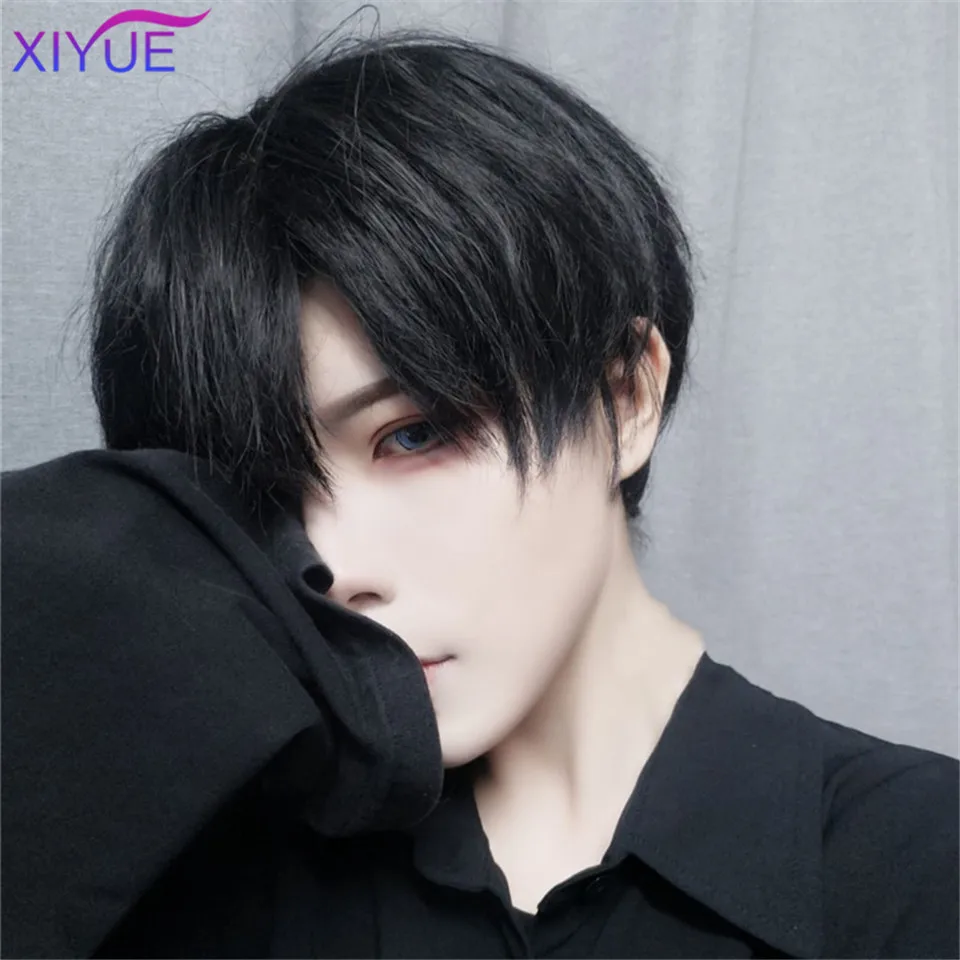 Short Synthetic Men\'s Breathable Wig Brown Men Boy Short Straight Cosplay Men Party Black Heat Resistant Synthetic Hair Wig