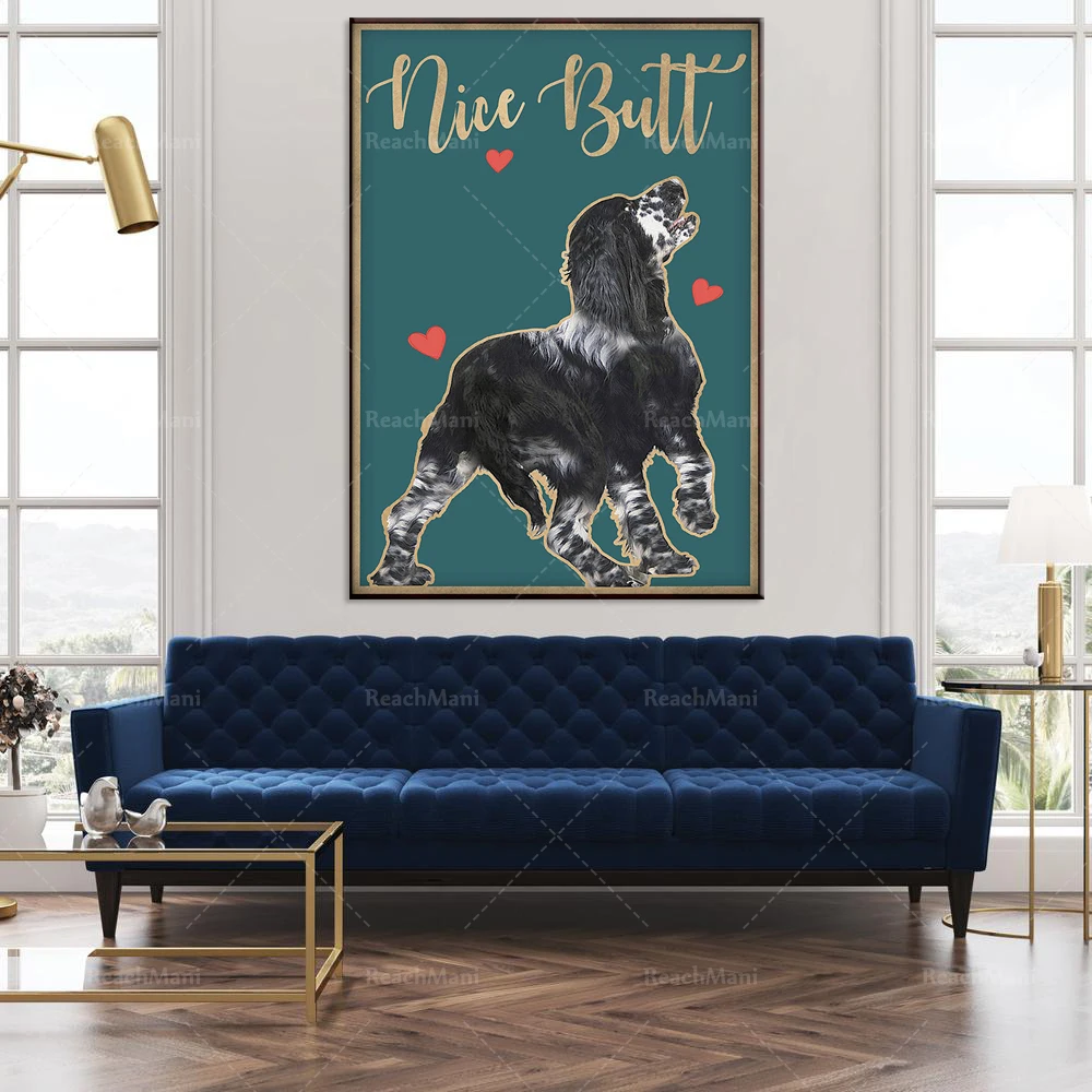 Póster de inodoro divertido Noir et blanc inglés Cocker Spaniel beautiful butt, adecuado para carteles decorativos para el hogar para amantes de los perros