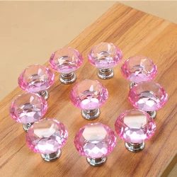 5Pcs 30MM Pink Glass Cabinet Drawer Crystal Diamond Shape Door Door Handle Door Knobs For Interior Doors Glass Knobs Cupboard