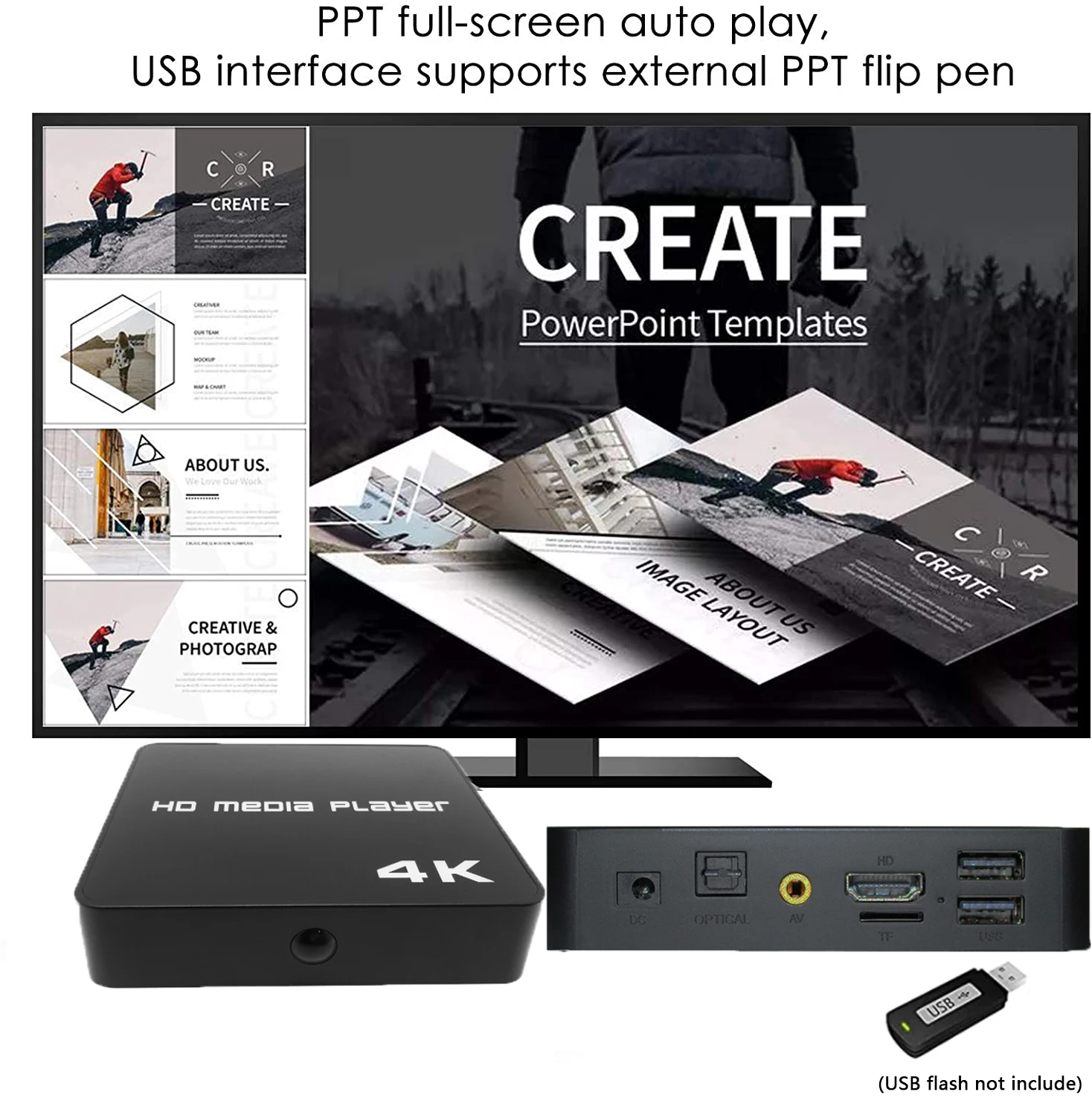 4K@60hz FULL HD Multimedia Player HDD/USB Drive/TF Card with HD-MI/AV Out for HDTV/PPT MKV AVI MP4 H.265