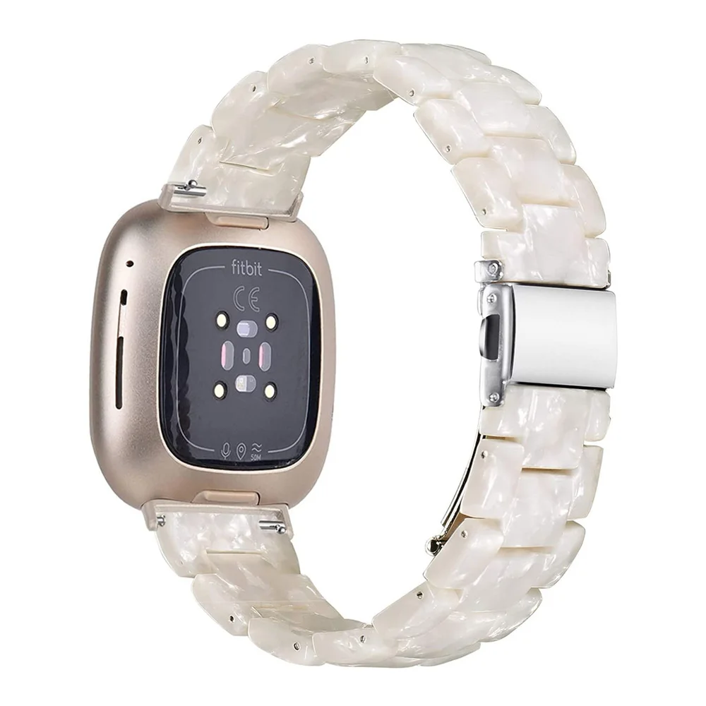 Resin White Wristband for Fitbit Versa 3 4 Band/ Fitbit Sense 2 Watchband Women Men Lightweight Bracelet Strap with Metal Buckle