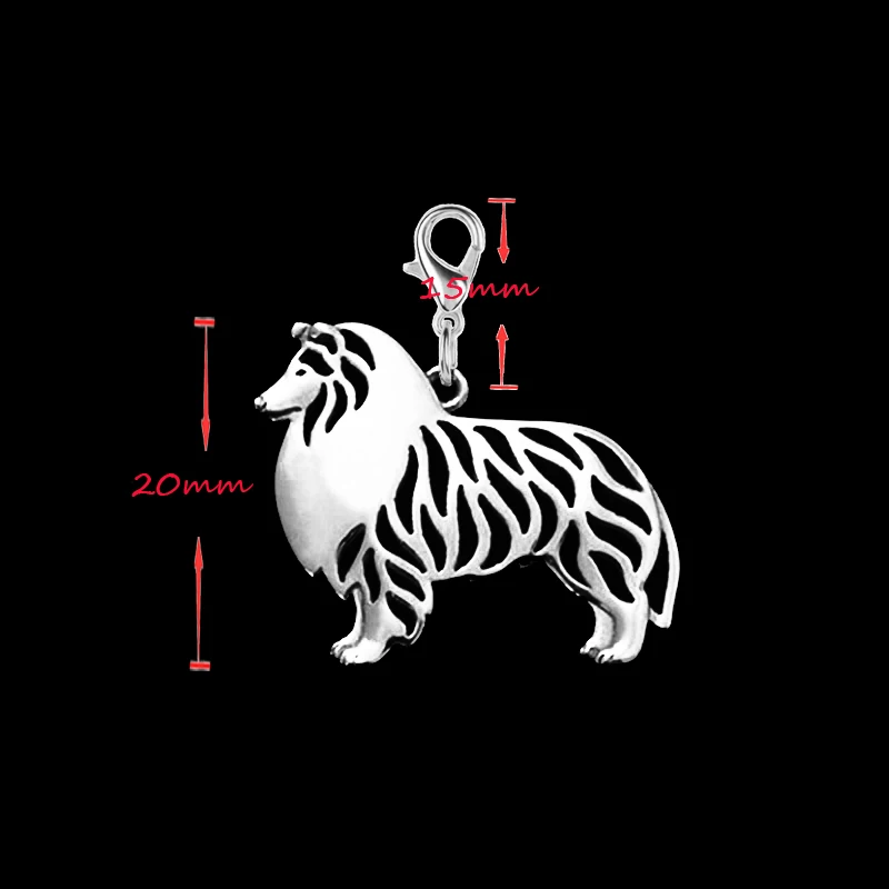 Standing Rough Collie Key chain with 11 mm lobster clasp drawing effect Fashion jewelry Keychains accessories for women