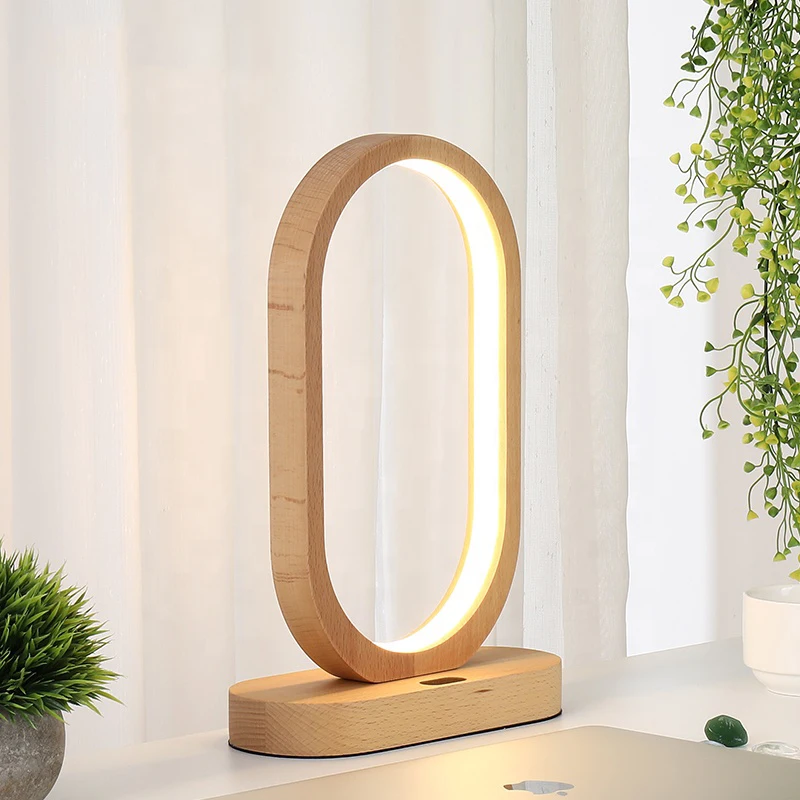 Modern Wood Table Lamp Smart Sensing Induction led Desk Lamp study lamp ring Wood Table lamp for bedroom bedside acrylic lamp