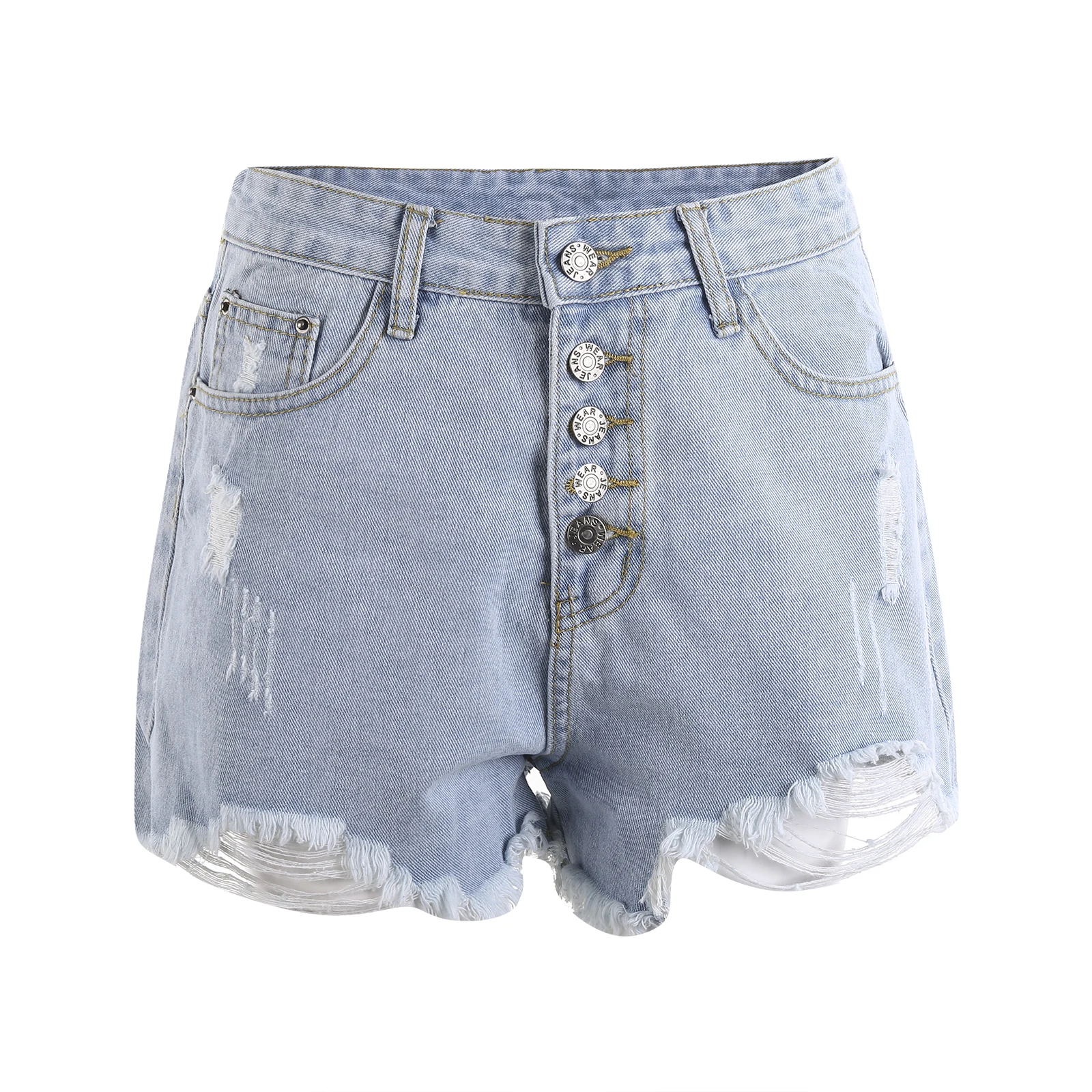 

Summer Vintage Women Pocket Jeans Denim Cuff Ripped Frayed Hole Female High Waist Bottom Sexy Casual Shorts Hot