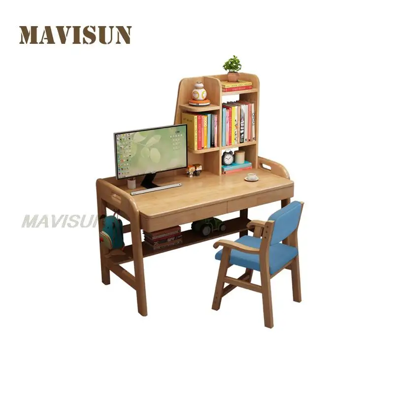 Mesa de madera para niños, mesa de estudio para estudiantes, para ordenador portátil, escritorio de ordenador para niñas, estantería con asiento ajustable